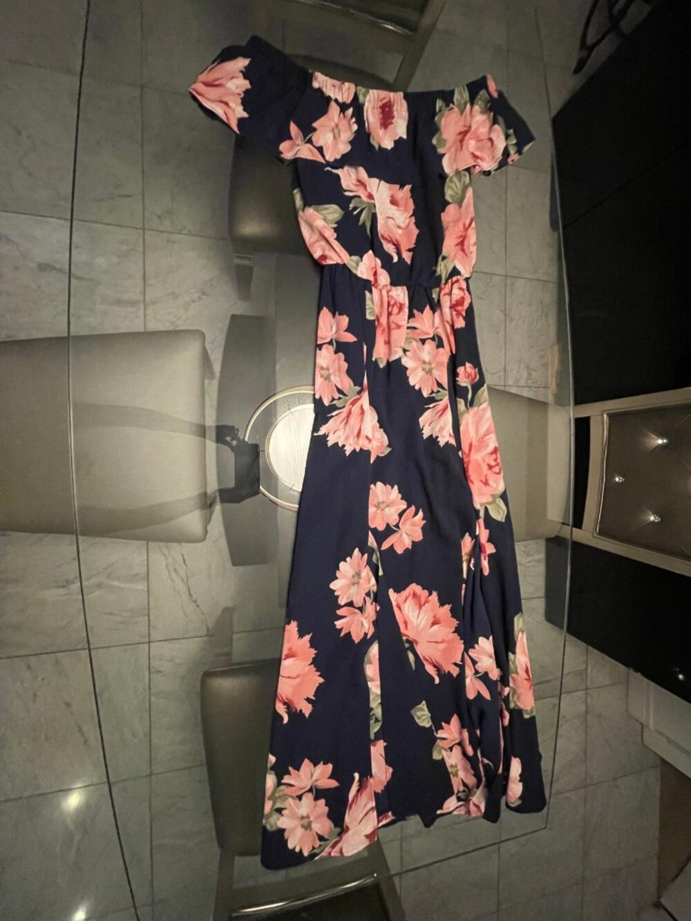 Rebecca B Vintage 2000s Navy Floral Off-Shoulder Maxi Sz 2 98 Retail